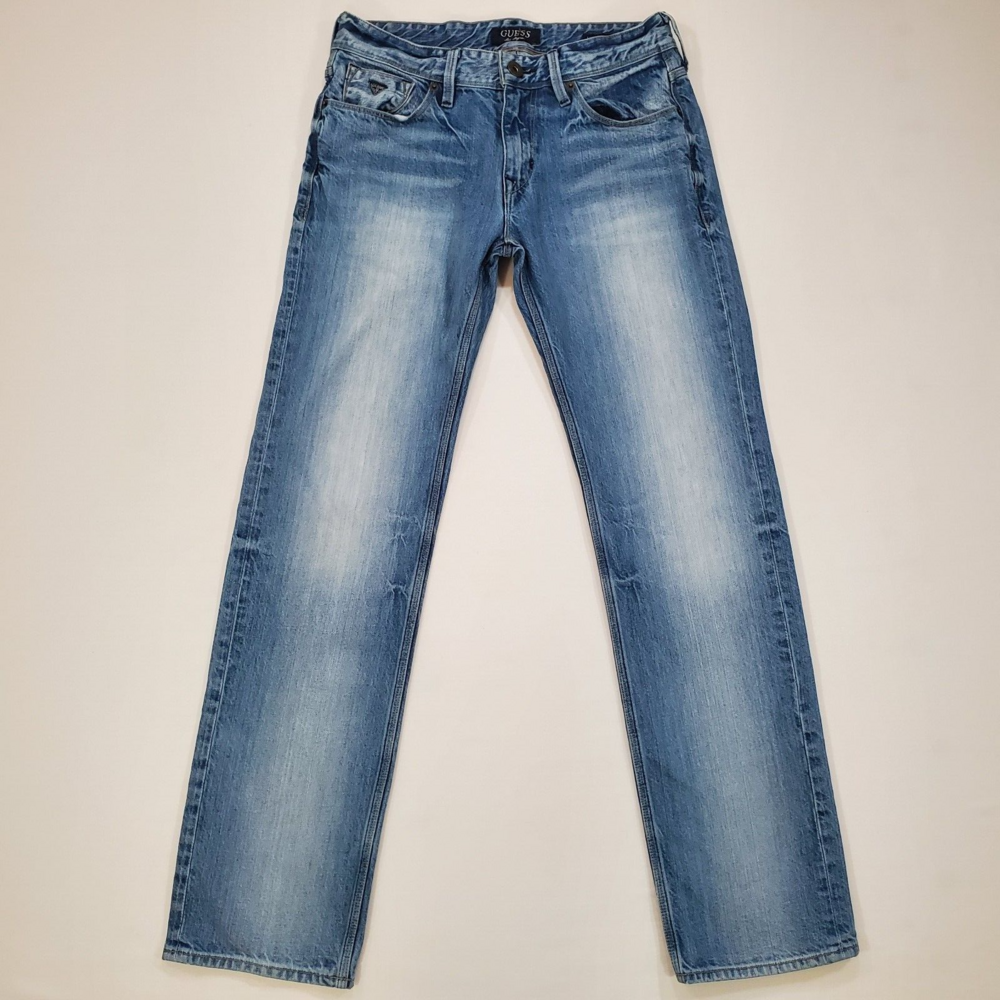Guess Jeans Lincoln Men 30x31 Slim Straight Blue Denim Faded Whisker 100% Cotton